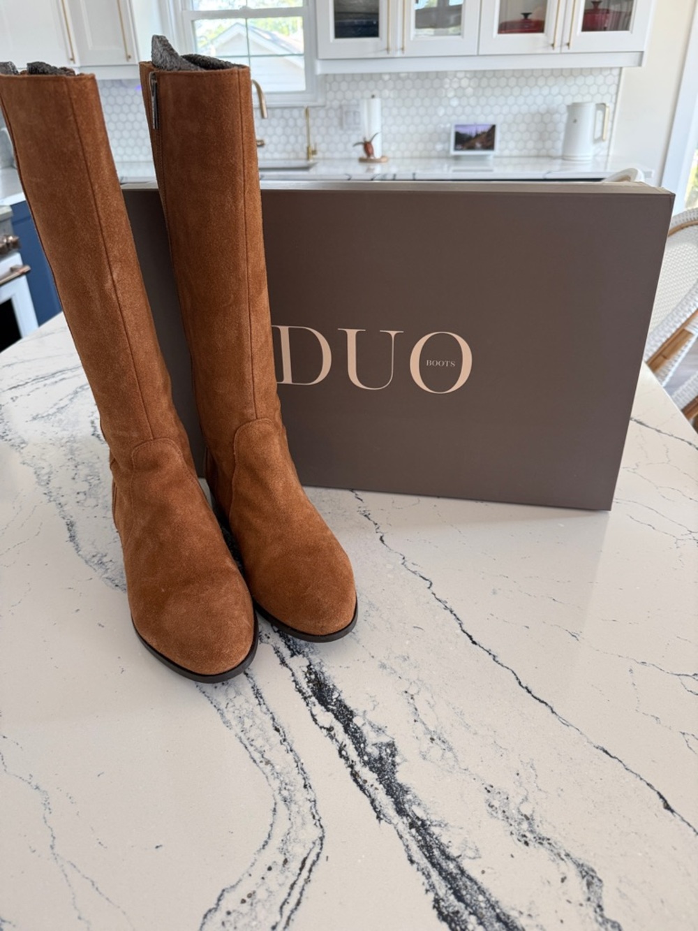 Duo England Chestnut Suede Wide Calf Knee High Riding Boots